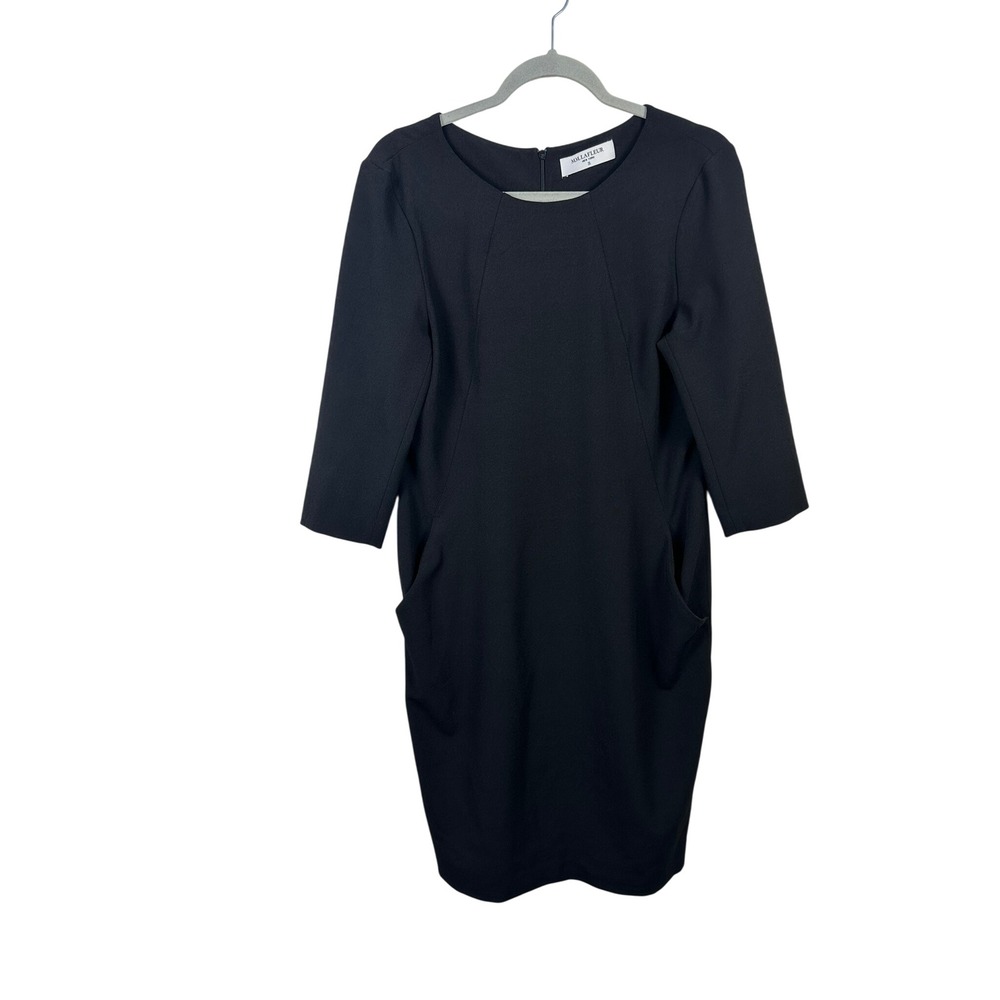 MM.LaFleur Sheath Dress Womens 12 Black Excellent 3/4 Sleeve Pocket Workwear